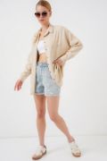 20126 Oversize Keten Gömlek - Bej resmi